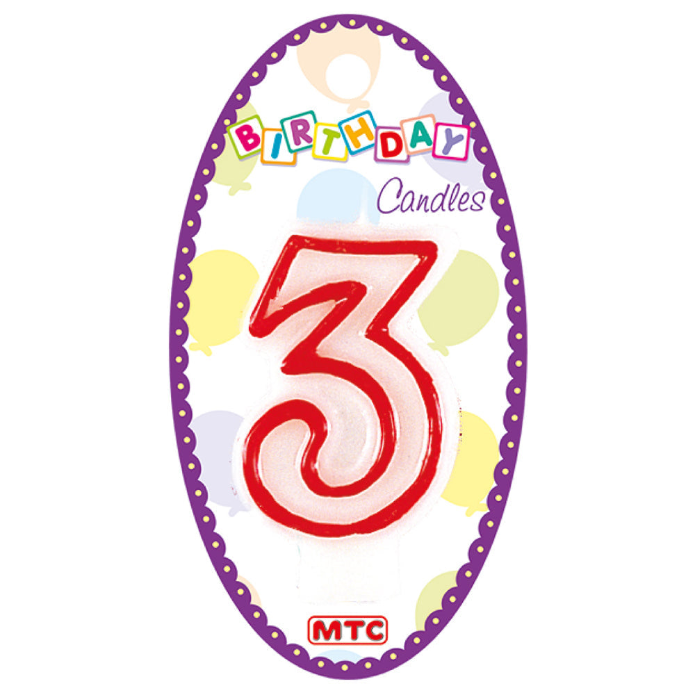 3" White Numeral Candle - #3 (24 Packs)