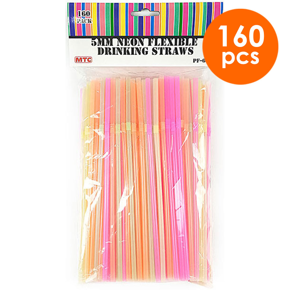 160 Pcs. 5 mm Neon Flexible Straws (24 Packs)