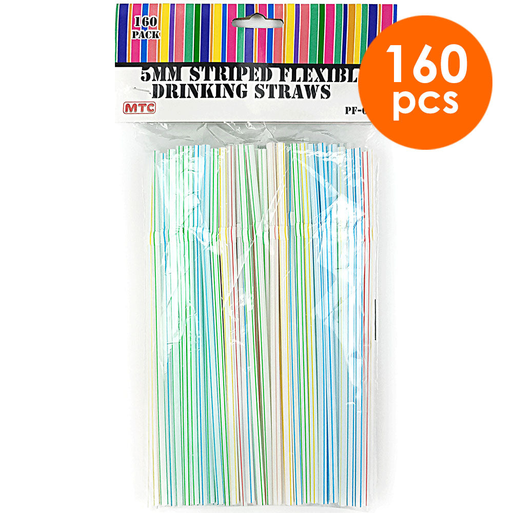 160 Pcs. 5 mm Striped Flexible Straws (24 Packs)