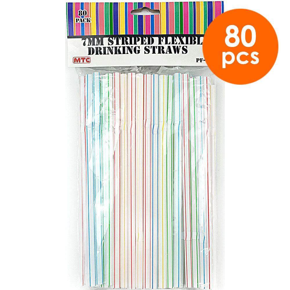80 Pcs. 7 mm Striped Flexible Straws (24 Packs)