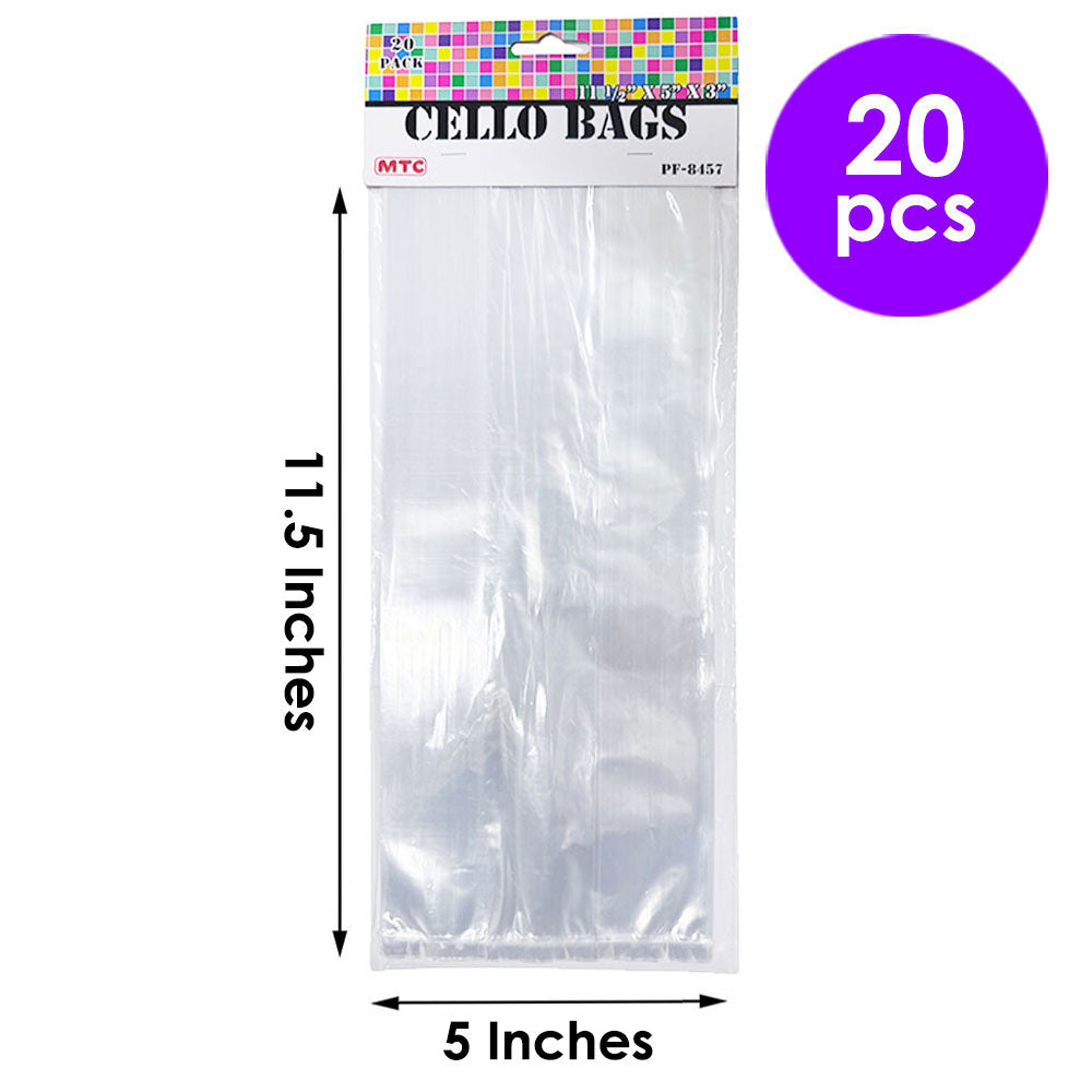 20 Pcs. 5"x11.5"x3" Clear Cello Bags With Twist Ties (24 Packs)