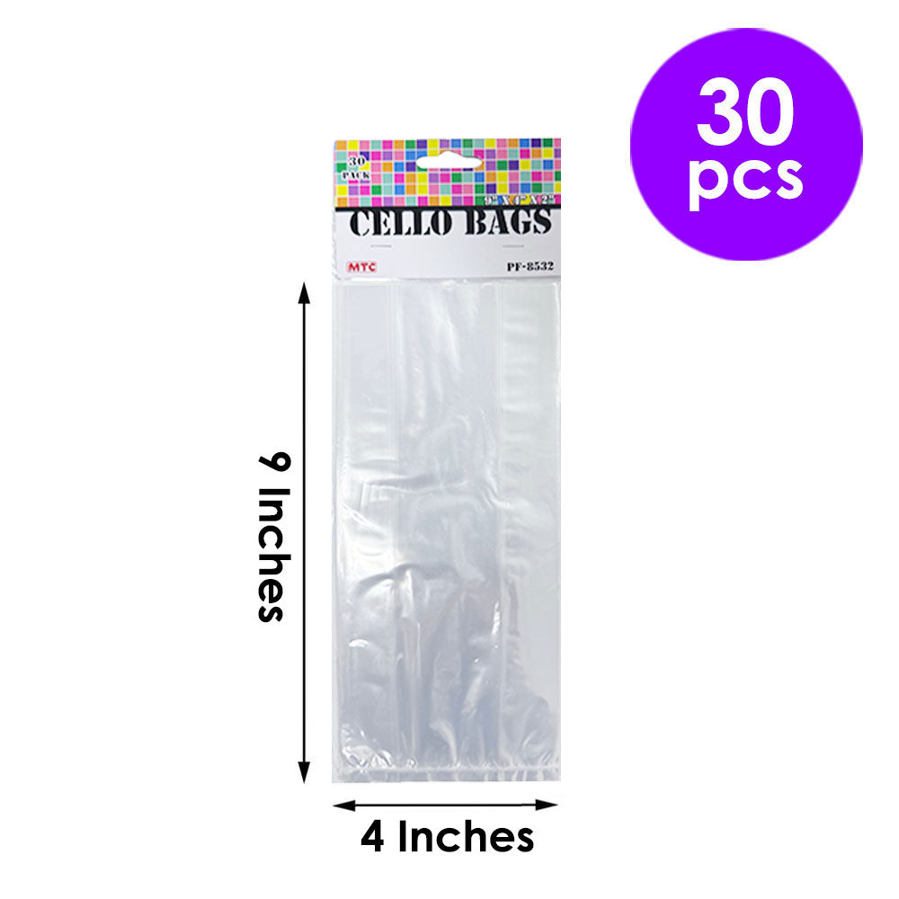 30 Pcs. 9"x4"x2" Small Clear Cello Bags With Twist Ties (24 Packs)