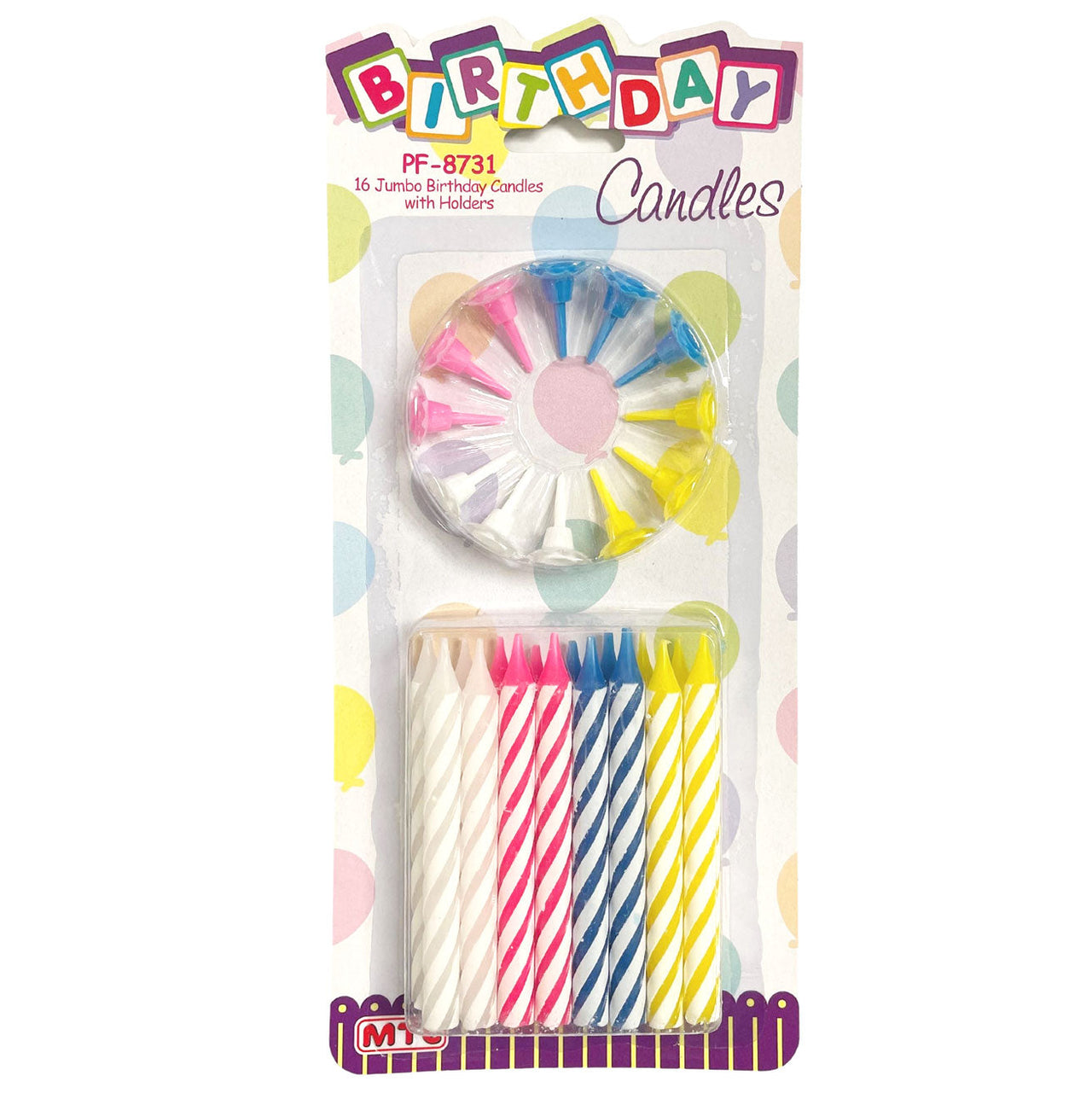 16 Pcs. Jumbo Birthday Candles With Holders (24 Packs)